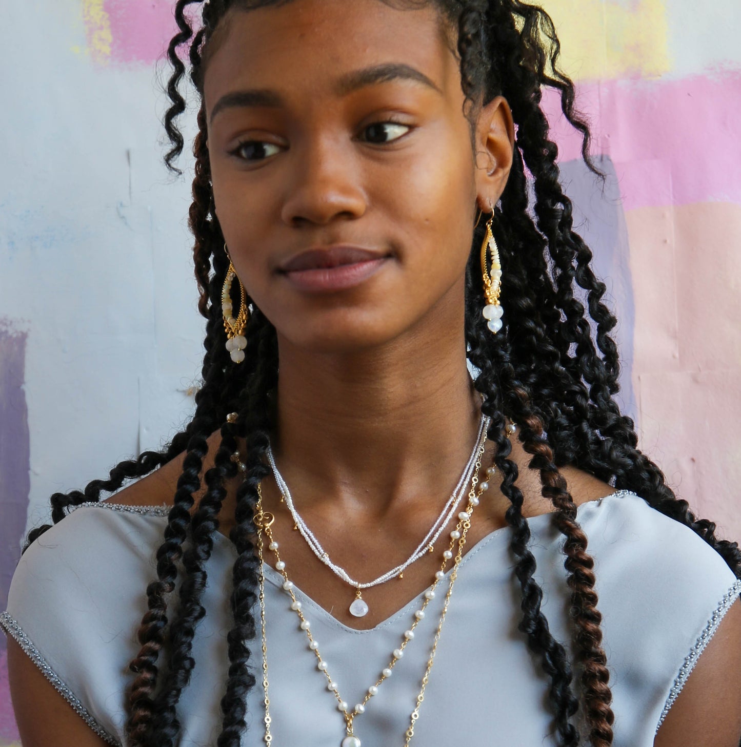 Avery Double Strand Necklace in Pale Pink