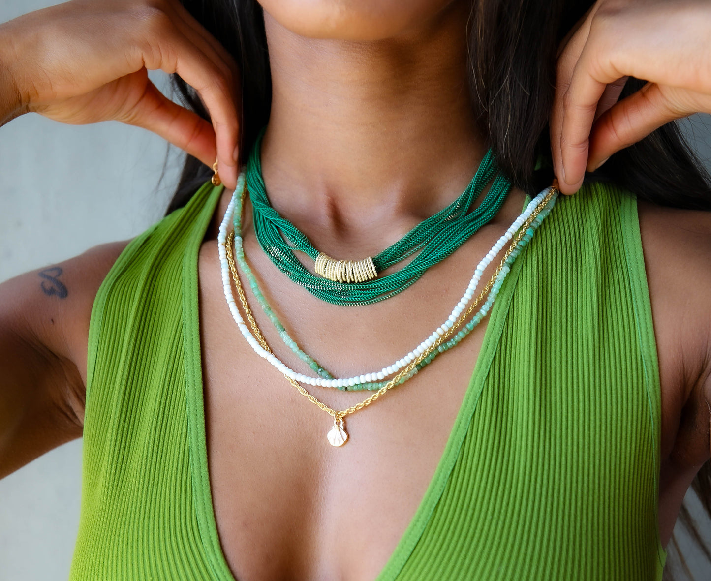 Regina Multi Strand Necklace in White Opal