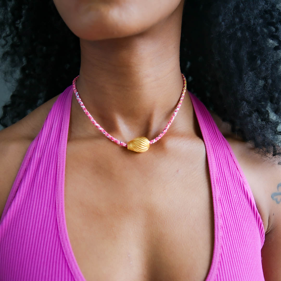 Ripple Braided Necklace in Flora Pink