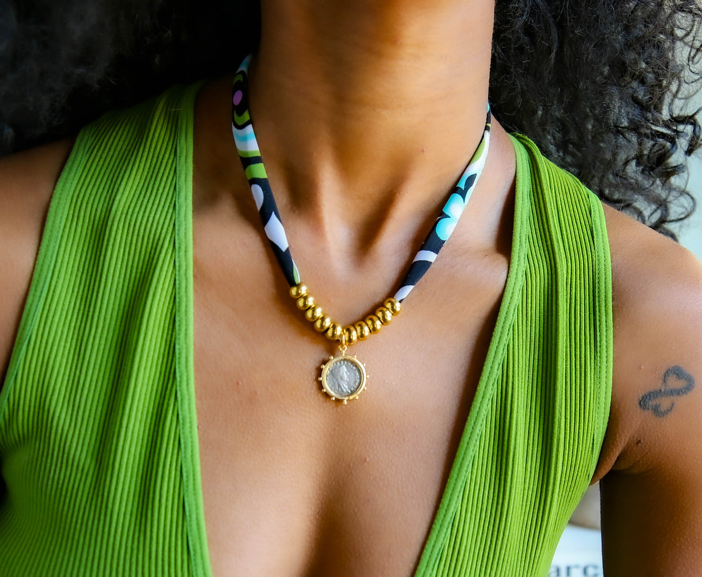 Two Tone Fabric Necklace in Navy