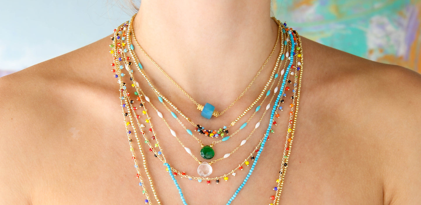 Pebble Adjustable Necklace in Turquoise