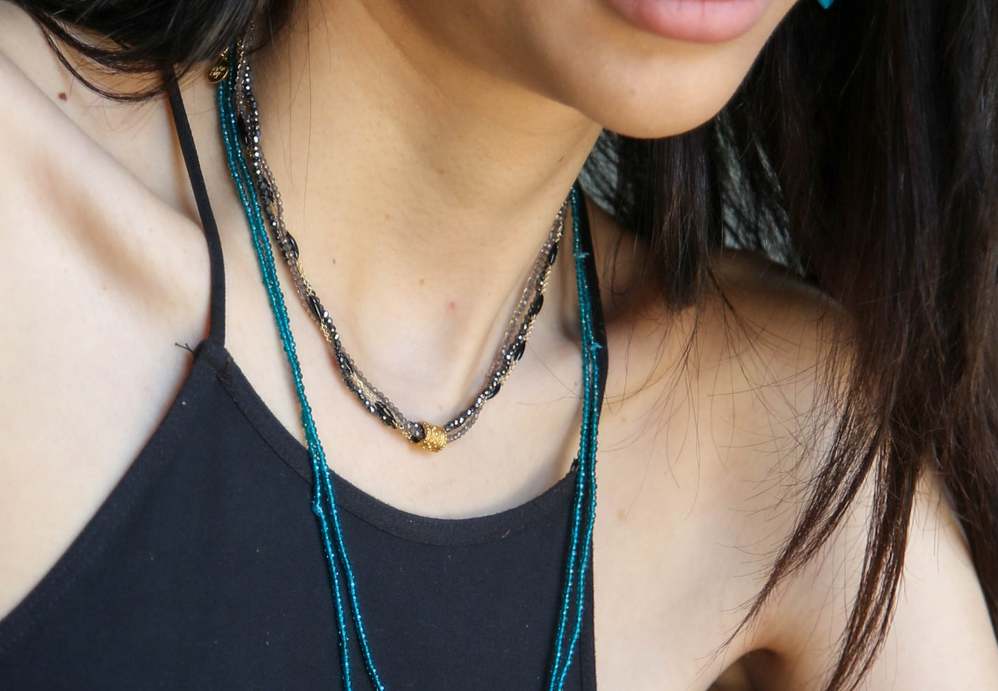 Chiffon Multi Strand Necklace in Pyrite