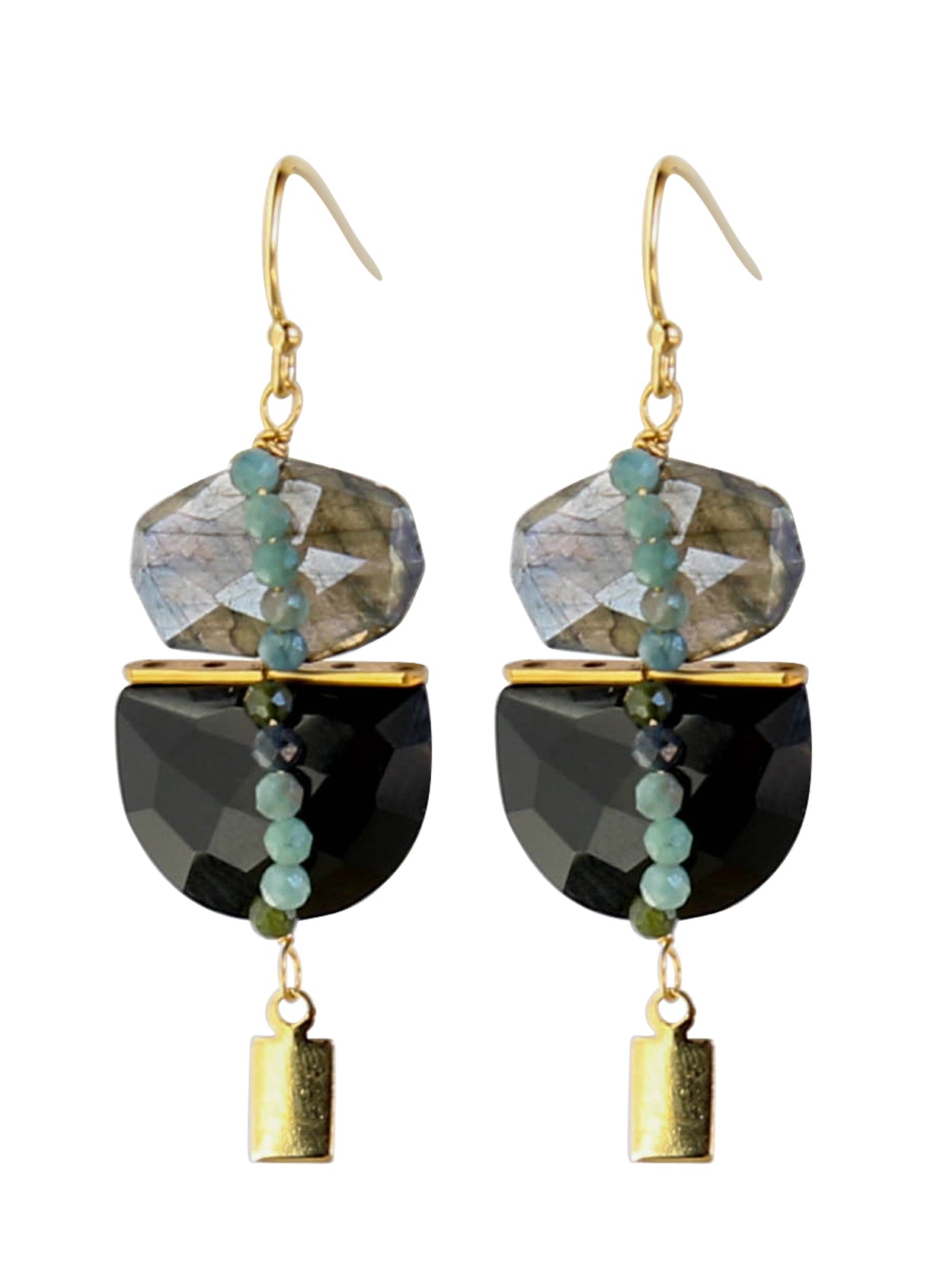 Duet Earrings in Black and Labradorite