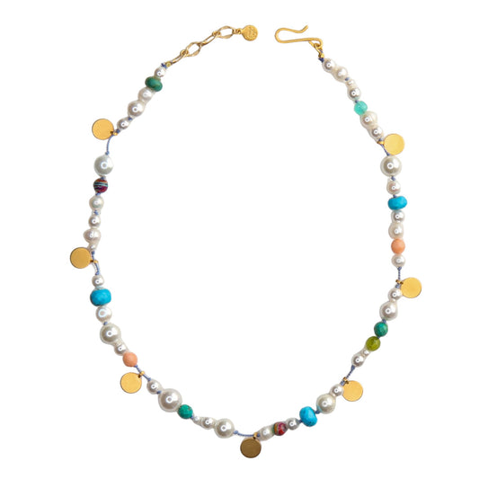 Evie Knotted Necklace in White Pearl Multi