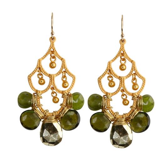 Frances Earrings in Garnet and Pyrite