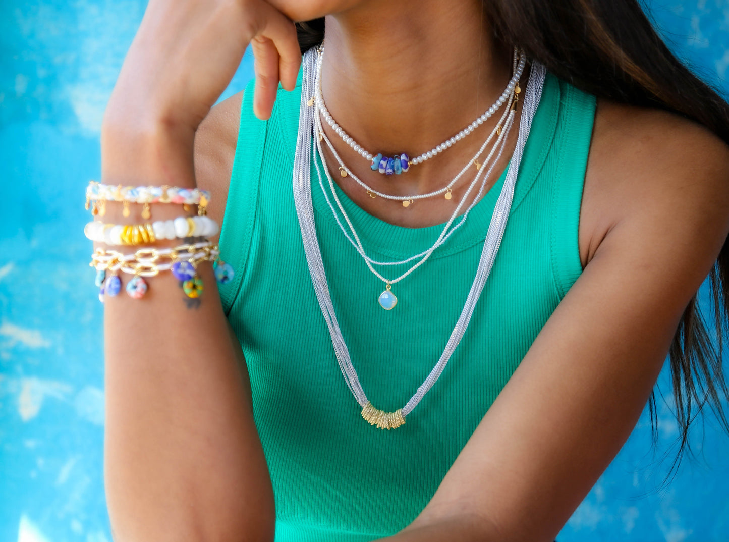 Flamenco Short Necklace in Greens