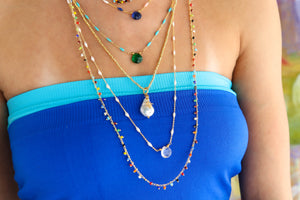 Pebble Adjustable Necklace in Pink Chalcedony