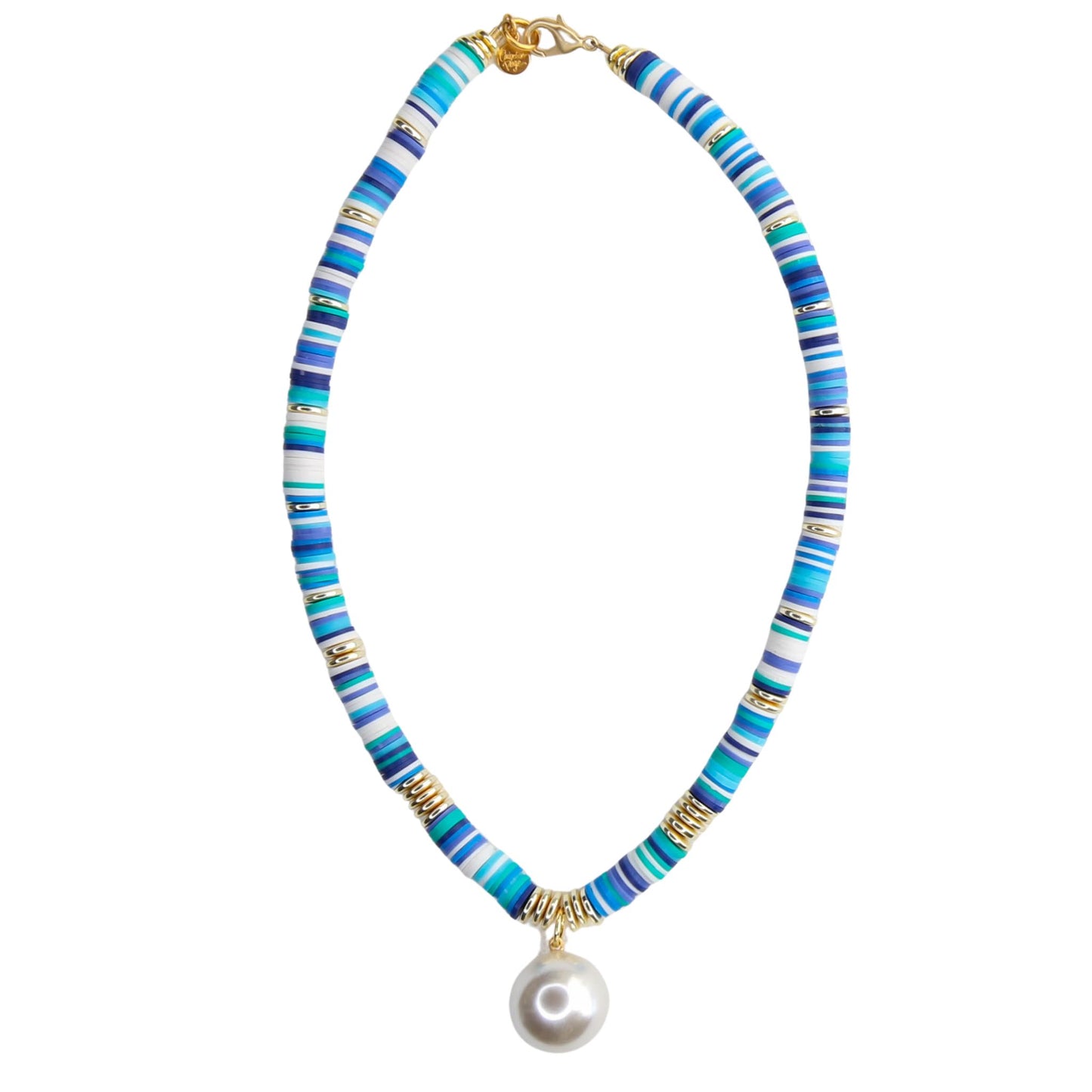 Melon Short Necklace in Blues with Pearl