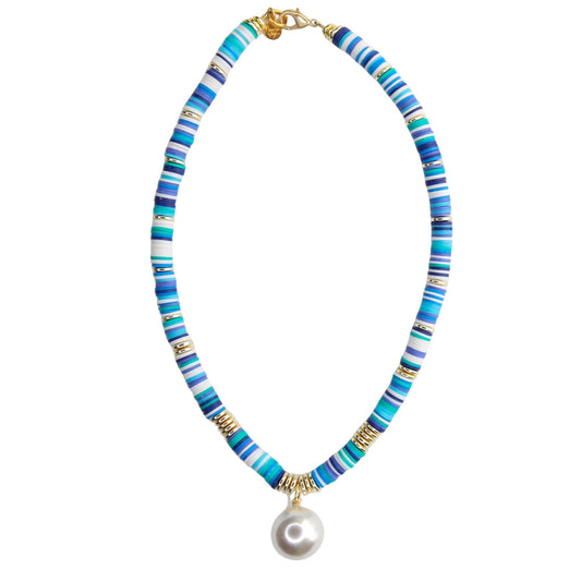 Melon Short Necklace in Blues with Pearl
