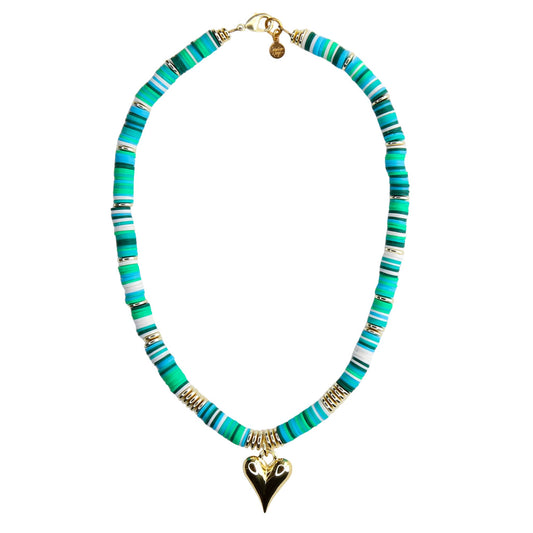 Melon Short Necklace in Greens with Heart