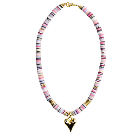 Melon Short Necklace in Valentine Pink with Heart