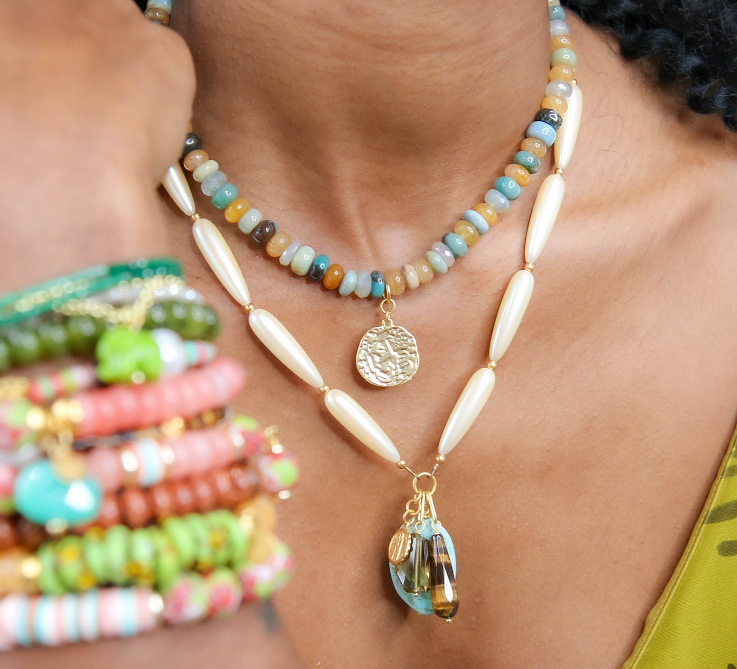 Milo Charm Necklace in Pearl