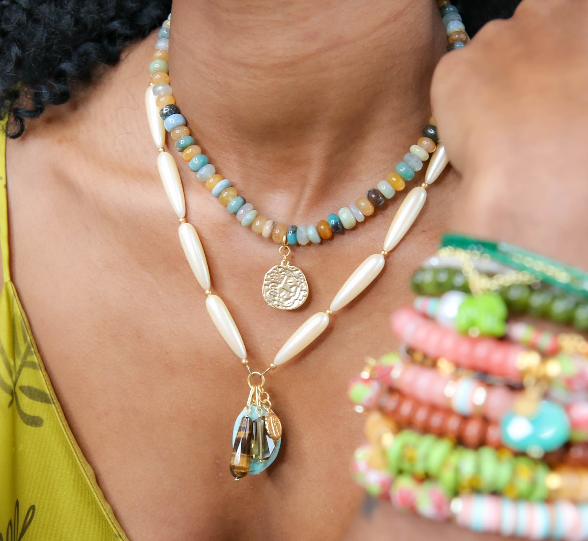 Milo Charm Necklace in Gray Agate