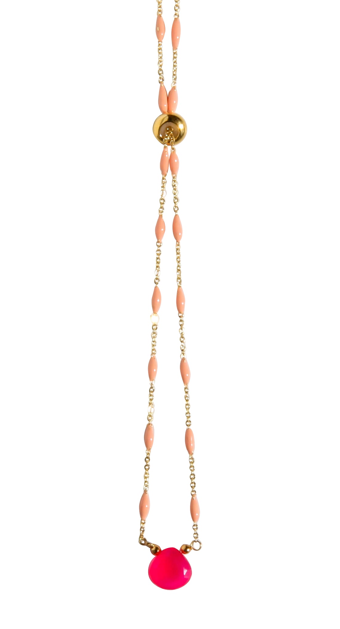 Pebble Adjustable Necklace in Pink Chalcedony