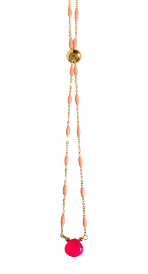 Pebble Adjustable Necklace in Pink Chalcedony