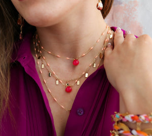 Pebble Adjustable Necklace in Pink Chalcedony