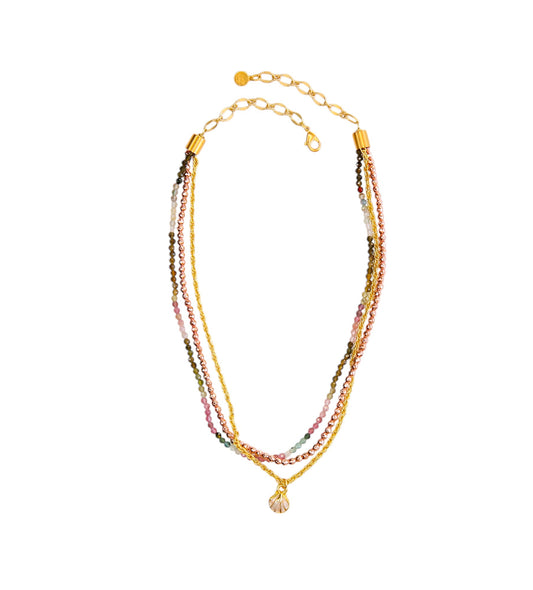 Regina Multi Strand Necklace in Pink Tourmaline