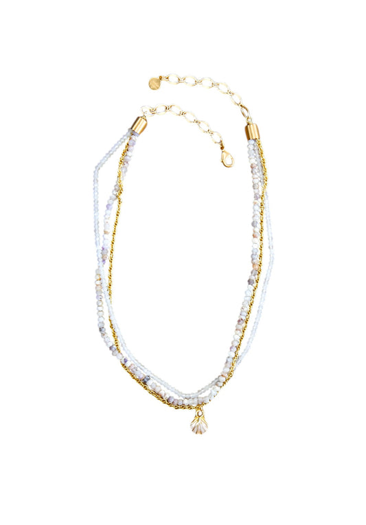 Regina Multi Strand Necklace in White Opal