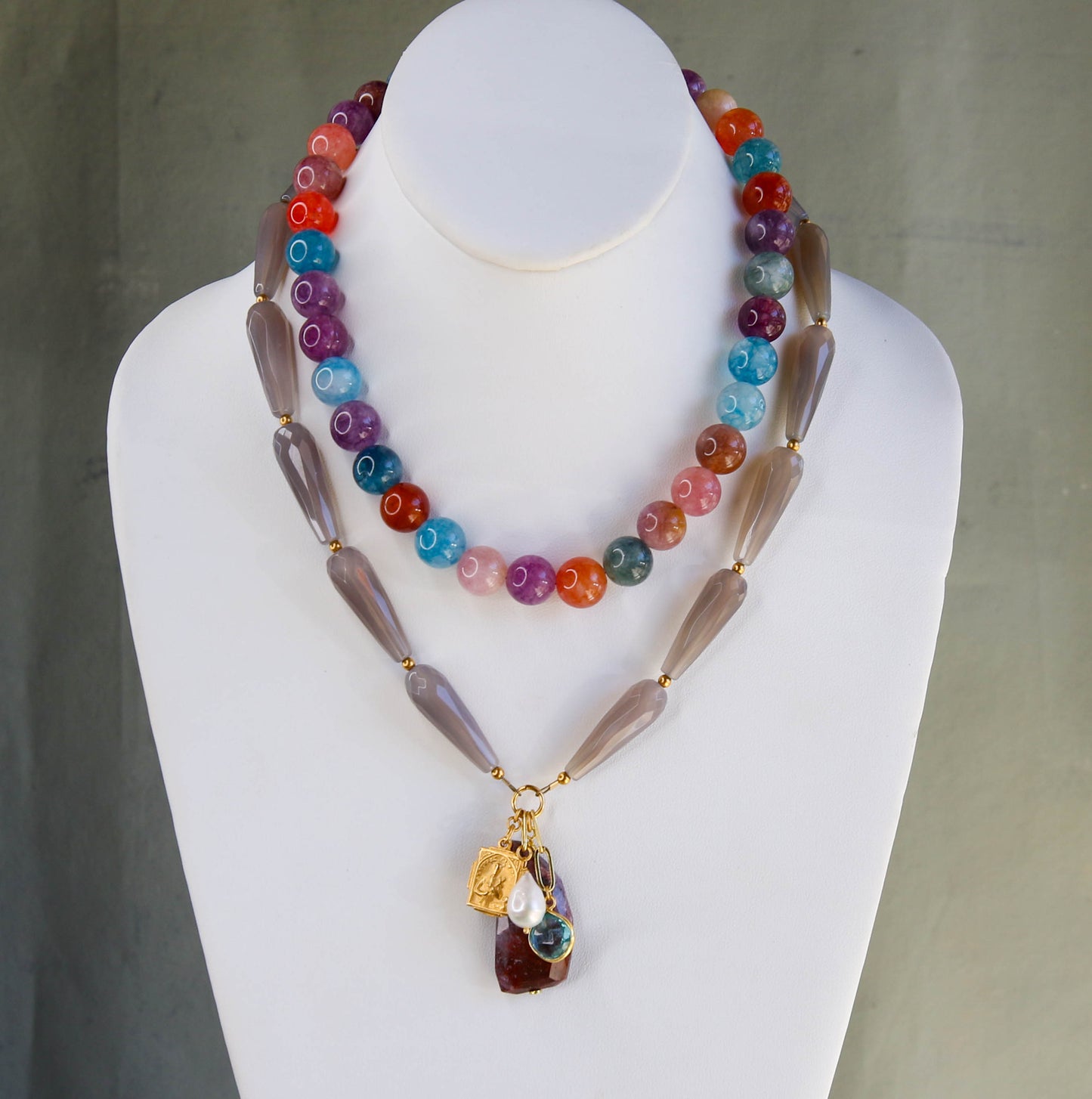 Milo Charm Necklace in Gray Agate