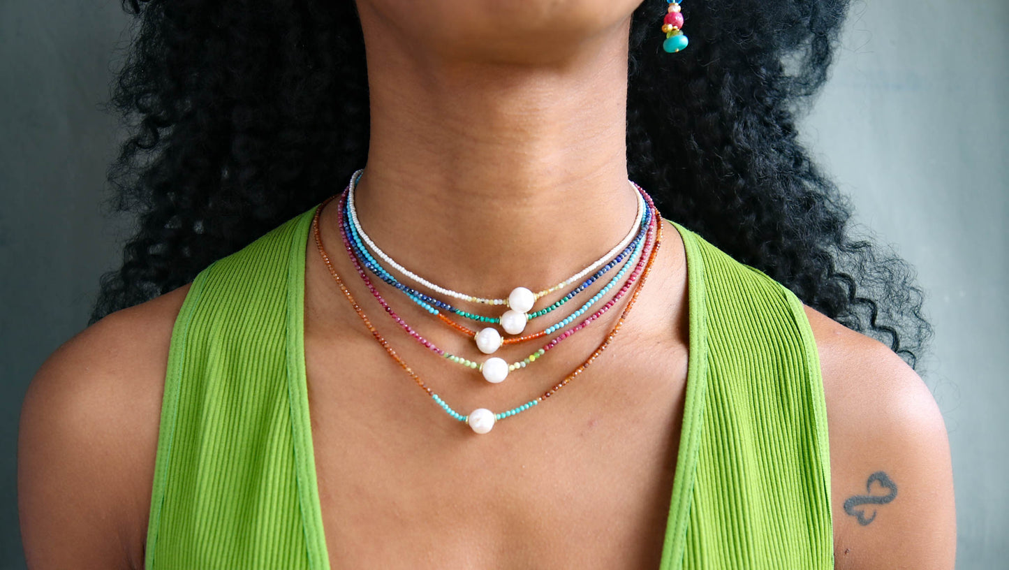 Tether Pearl Necklace in Ruby with Green Opal