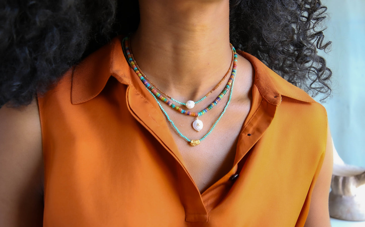 Tether Pearl Necklace in Ruby with Green Opal