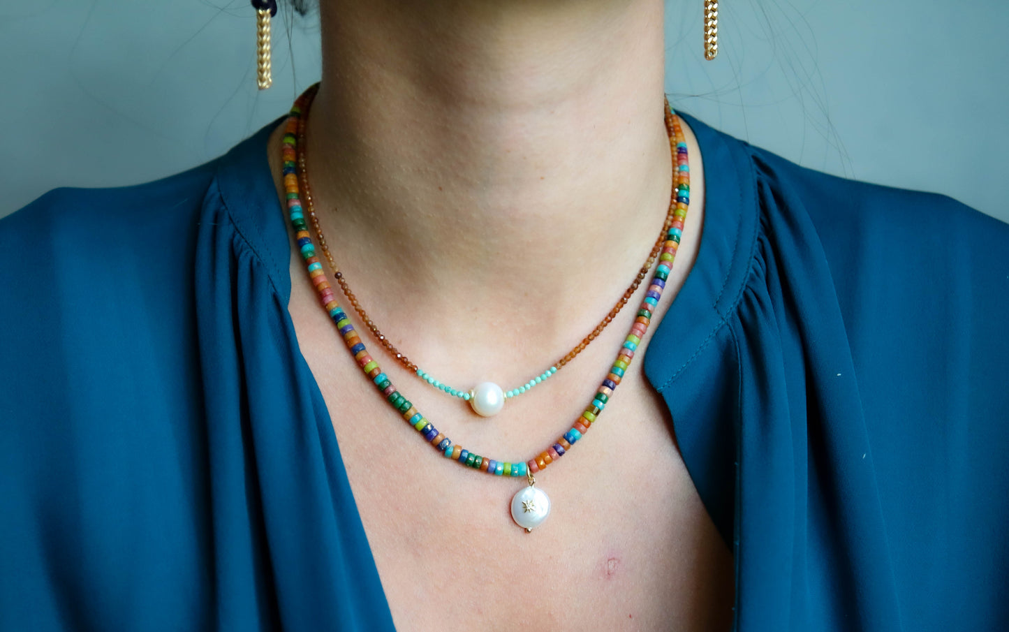 Tether Pearl Necklace in Ruby with Green Opal