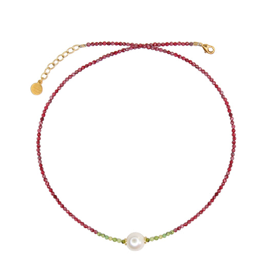 Tether Pearl Necklace in Ruby with Green Opal