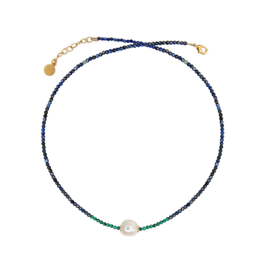 Tether Pearl Necklace in Malachite and Lapis