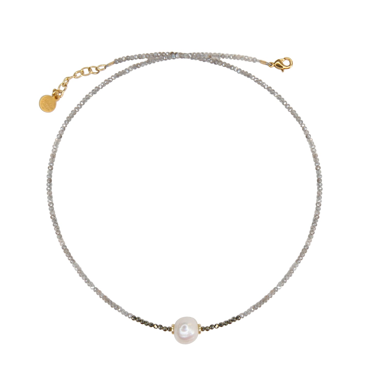 Tether Pearl Necklace in Mystic Lab and Pyrite