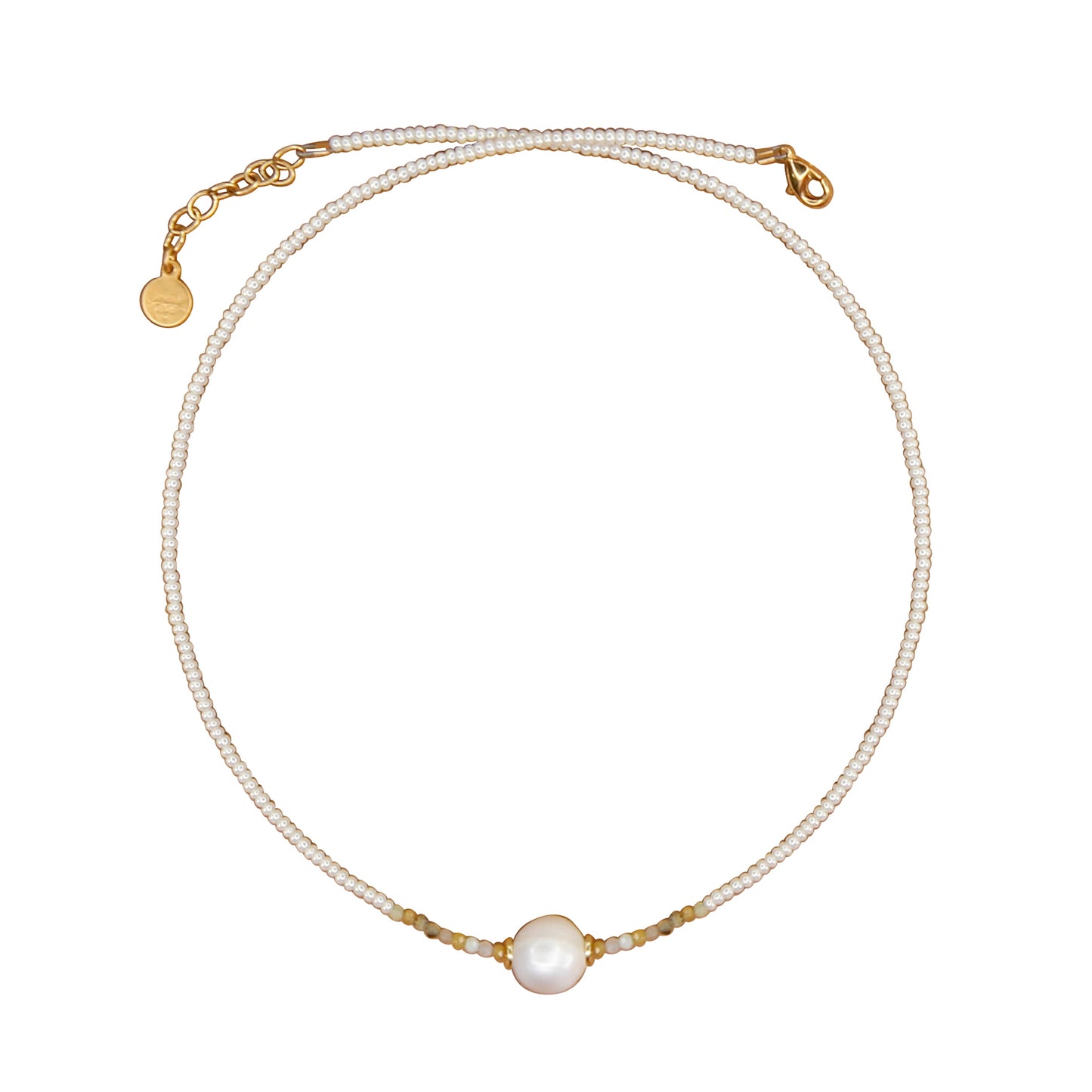 Tether Pearl Necklace in White Pearl and Yellow Opal