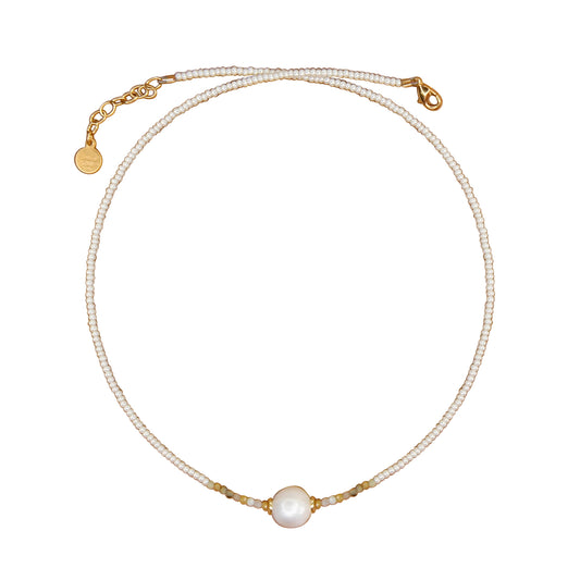 Tether Pearl Necklace in White Pearl and Yellow Opal