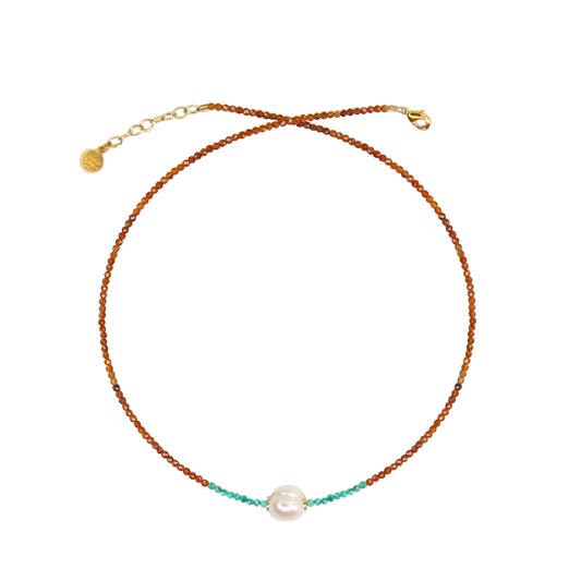 Tether Pearl Necklace in Sunstone and Turquoise