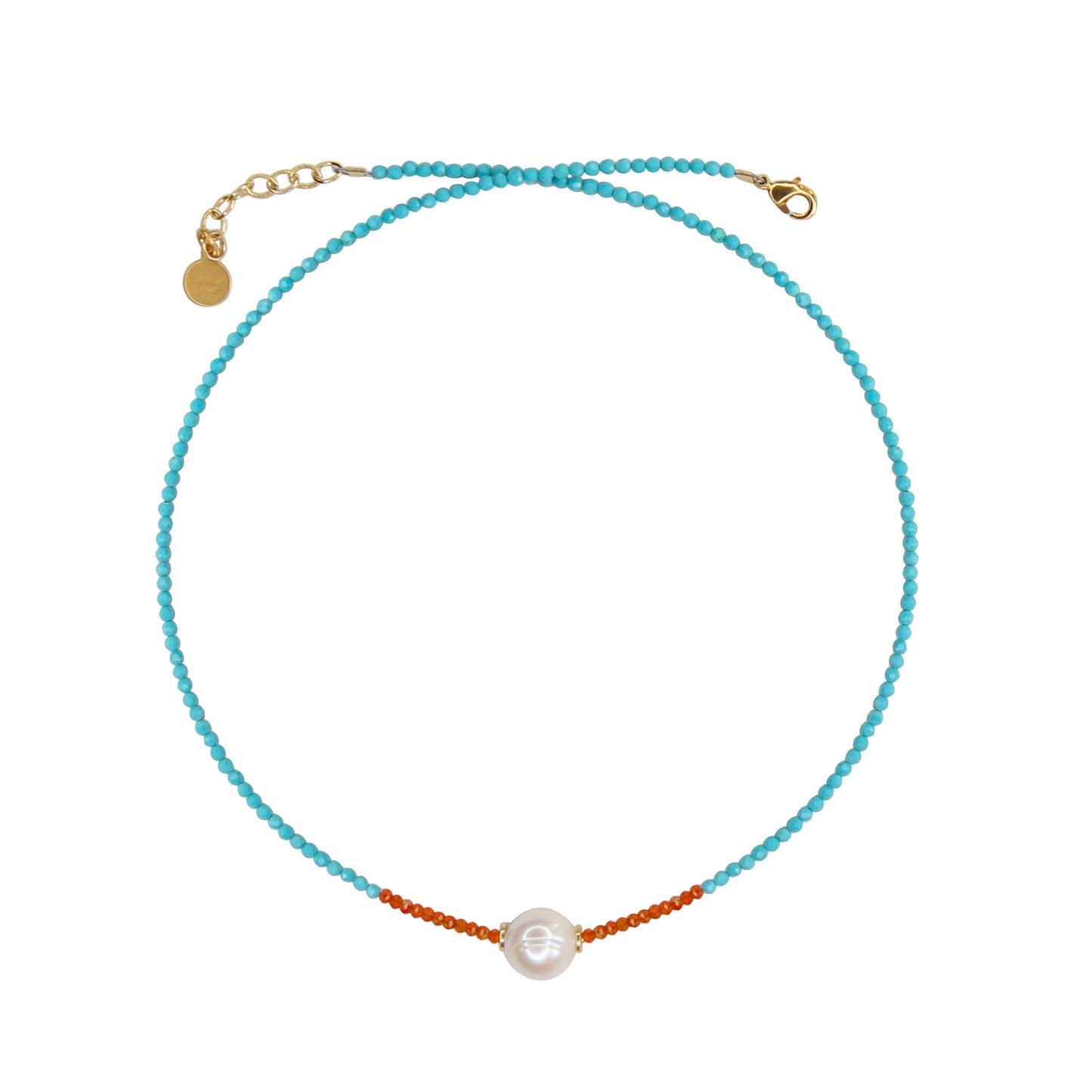 Tether Pearl Necklace in Turquoise with Carnelian