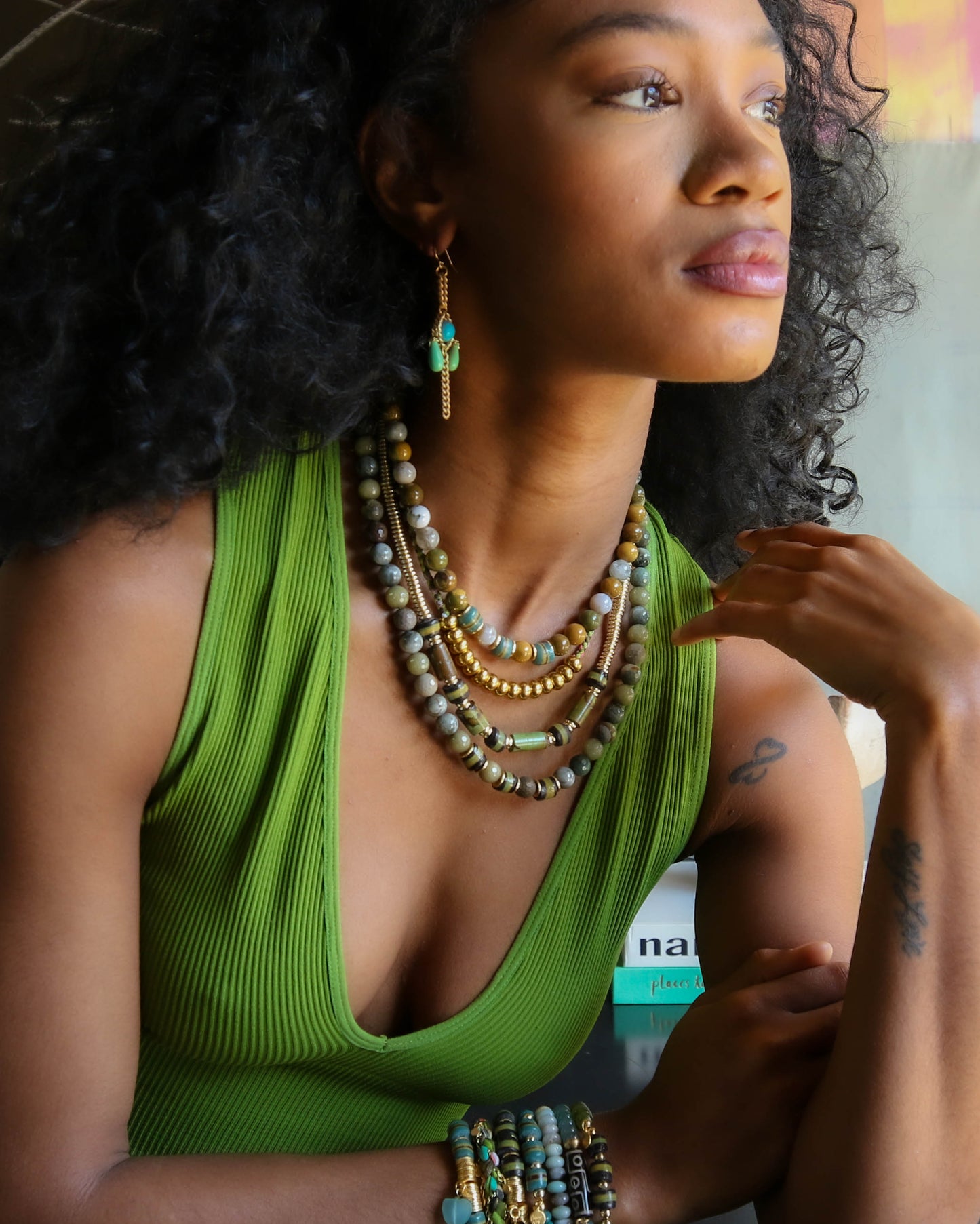 Sheba Beaded Necklace in Blue Opal