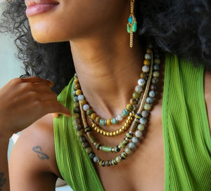 Tribe Beaded Necklace in Deep Teal