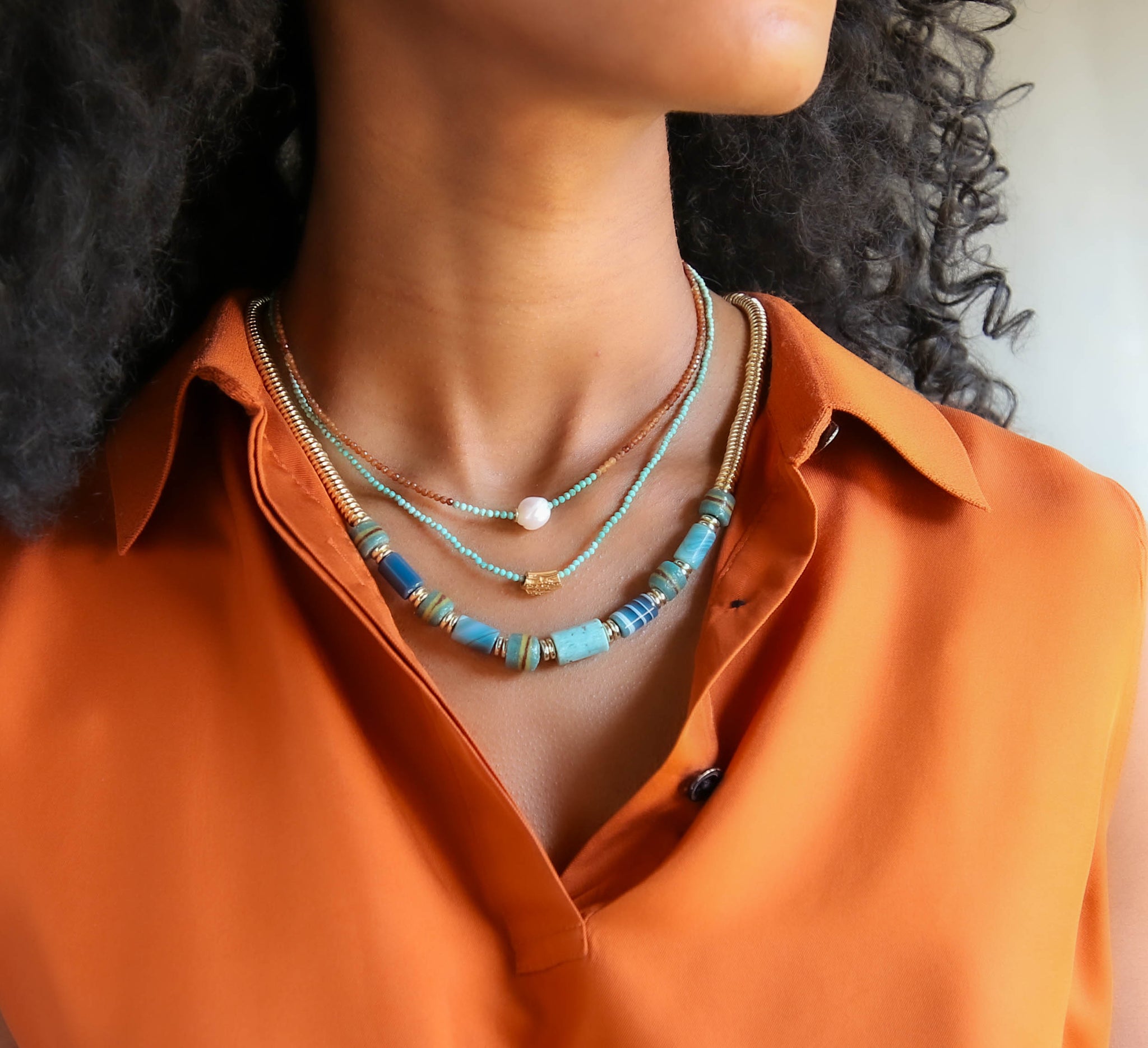 Tribe Beaded Necklace in Deep Teal