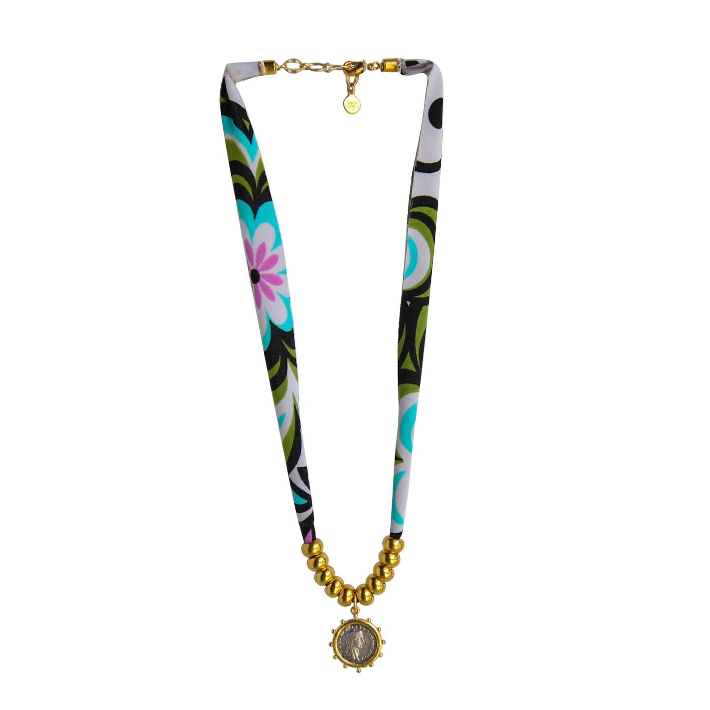 Two Tone Fabric Necklace in Black Multi