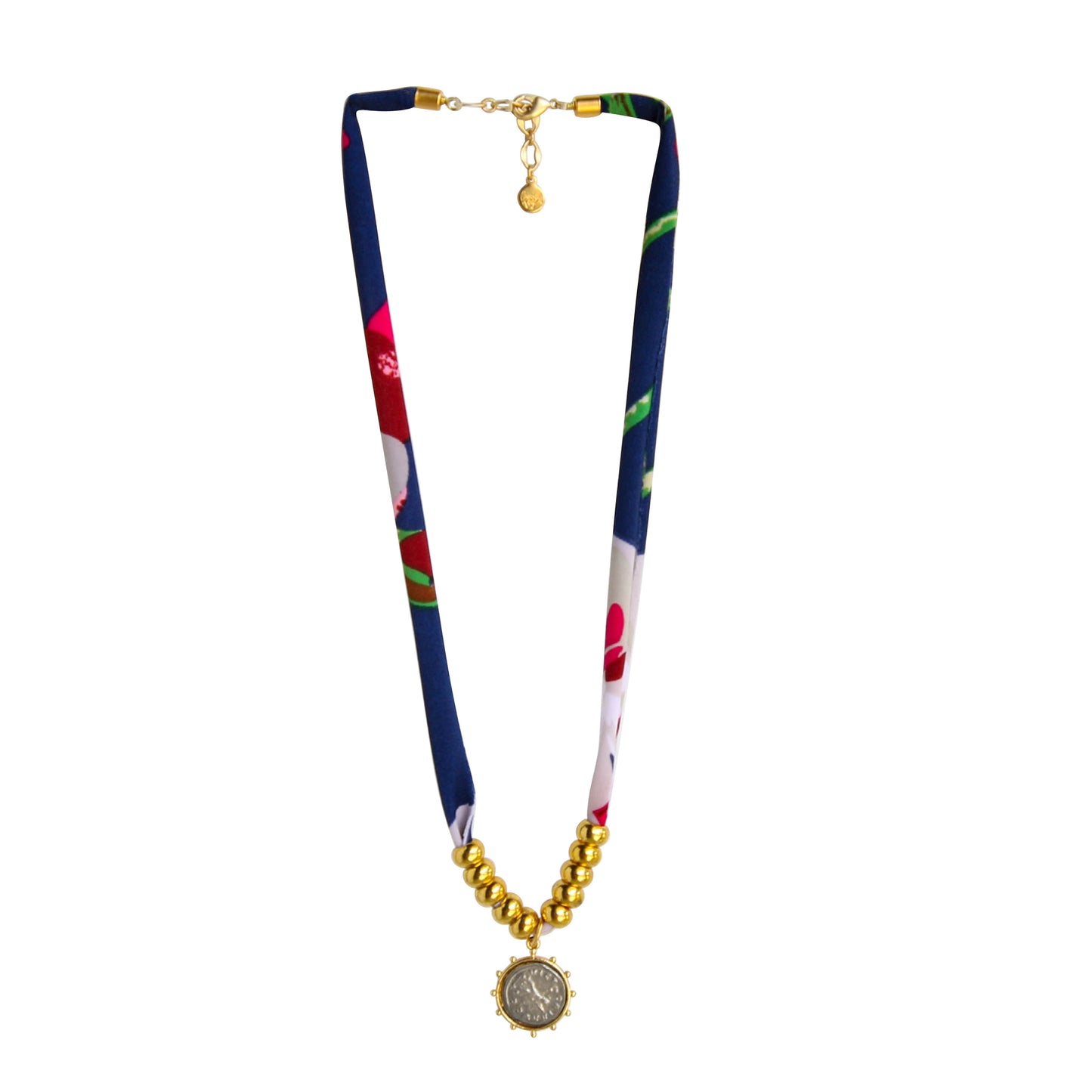 Two Tone Fabric Necklace in Navy