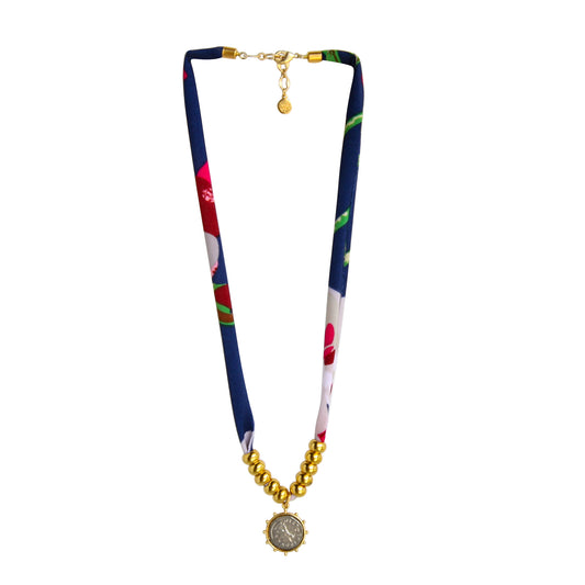 Two Tone Fabric Necklace in Navy