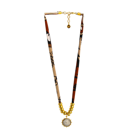 Two Tone Fabric Necklace in Rust